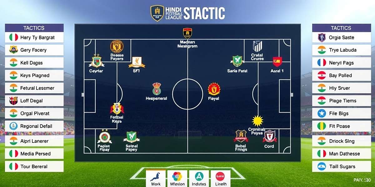 Hindi Football League tactics screen showing recommended formations for different Indian regional teams